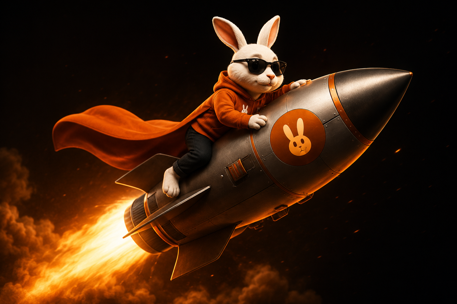 LazyRabbit riding a rocket